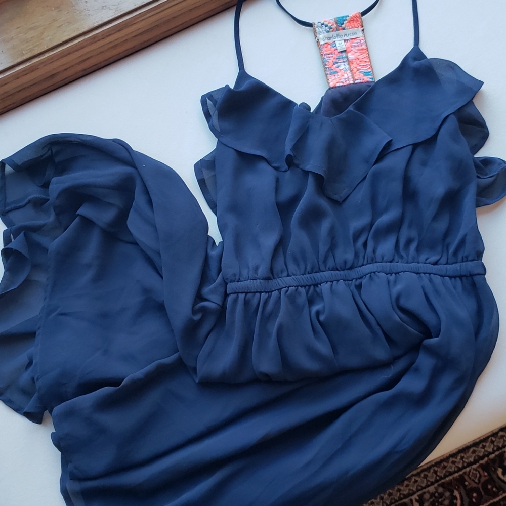 Chiffon Navy Blue Racerback Spaghetti Strap Dress